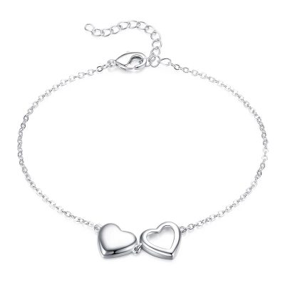 Silver plated double heart bracelet