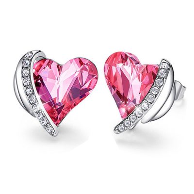 Silver plated heart earrings rose Swarovski crystals