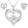 Silver-coloured-red Swarovski heart necklace and earrings