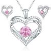 Silverplated pink Swarovski heart necklace and earrings
