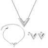 Silver-coloured V necklace with bracelet and earrings