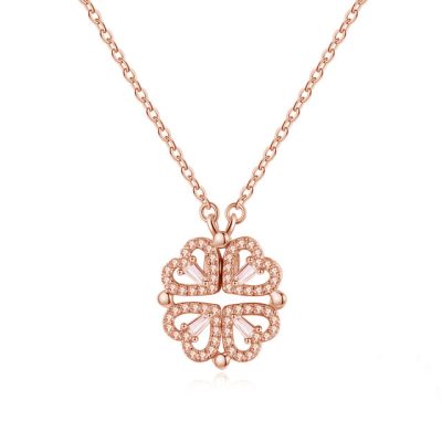 Rose clover four heart necklace