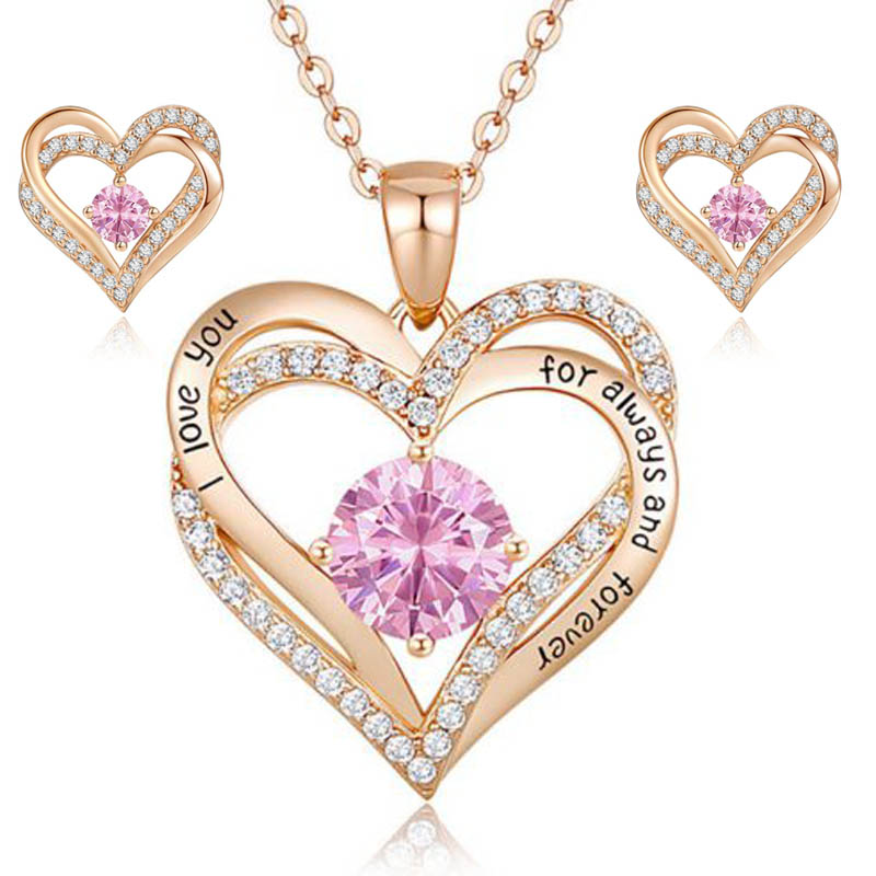 Roze Swarovski hart ketting en oorbellen Roze Swarovski hart ketting en oorbellen